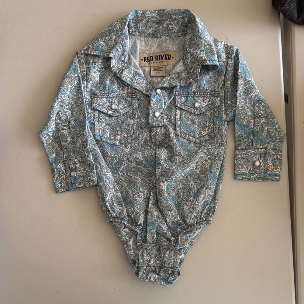 Blue and White Floral Bodysuit with Collared Neckline